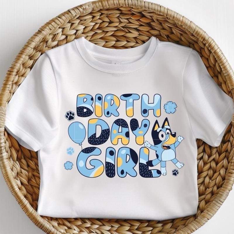 Bluey birthday girl celebration milestone kids Tshirt cotton toddler boy cute