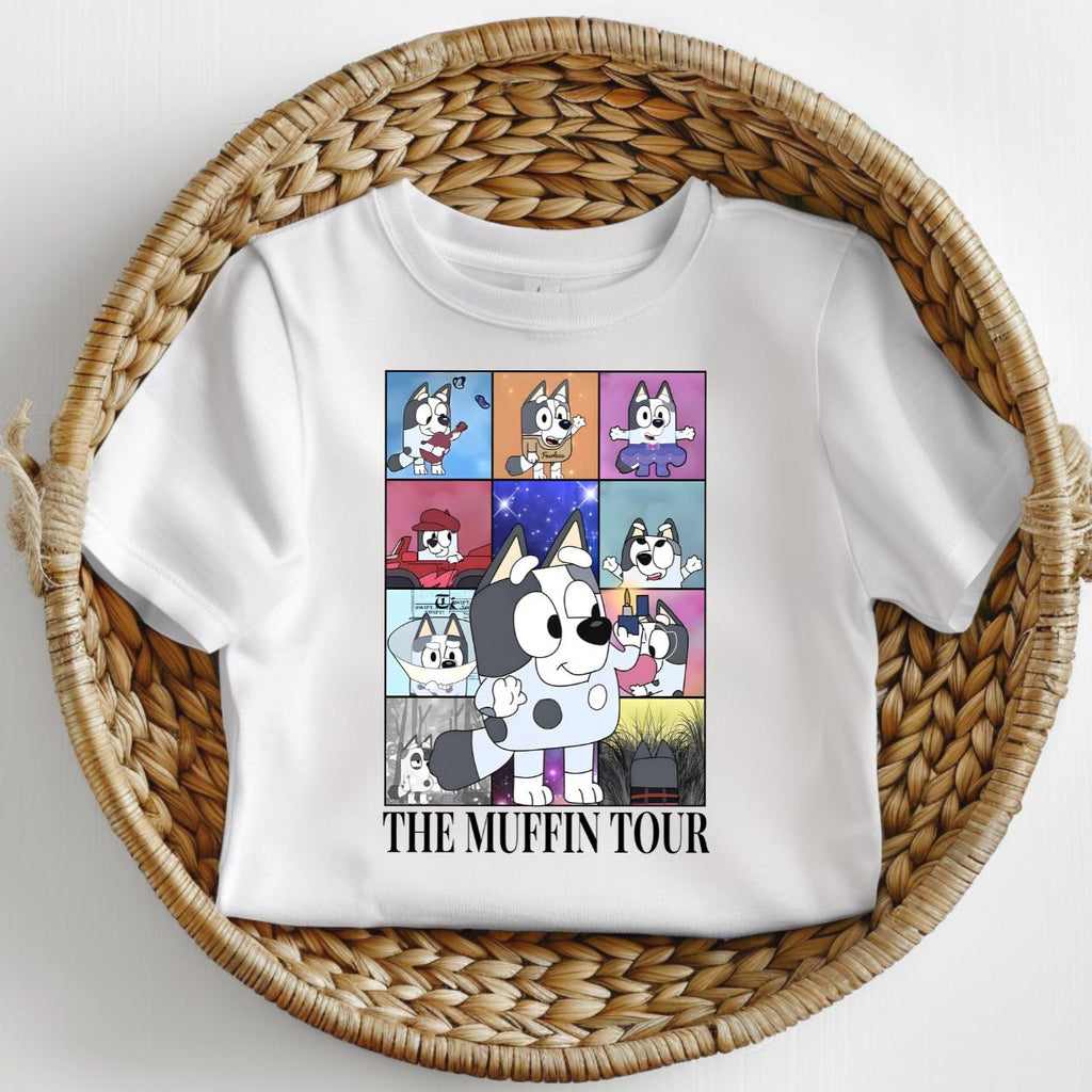 the muffin tour bluey child tshirt kids unisex design gift tee toddler boy or girl
