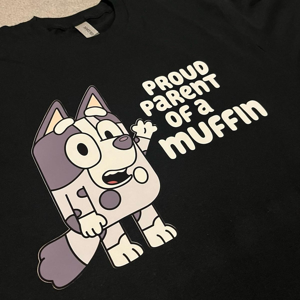 Proud parent of a muffin bluey inspired unisex adult Tshirts funny gift personalised graphic  tee