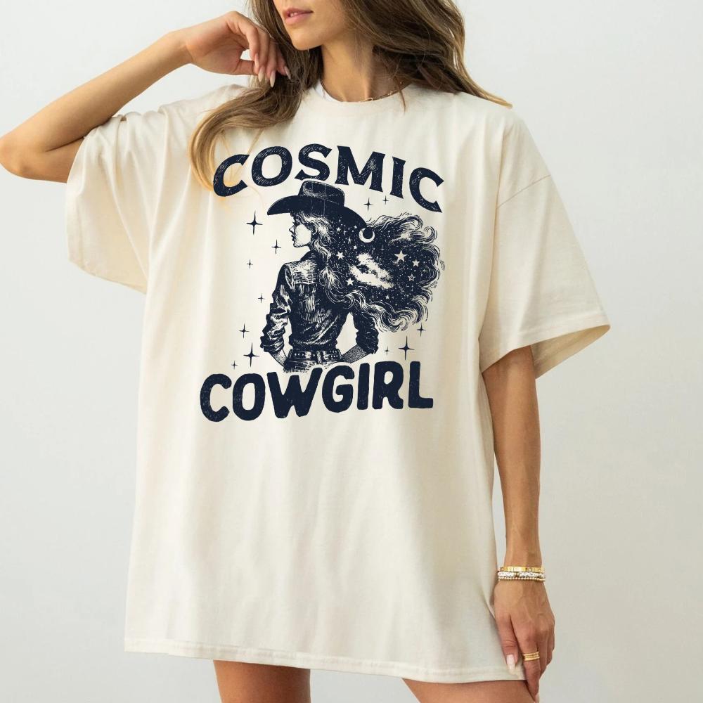 cosmic cowgirl country cute text funny Top Womenswear Tshirt graphic  tee  women's shirts teeshirt rude  tops slogan  shirt