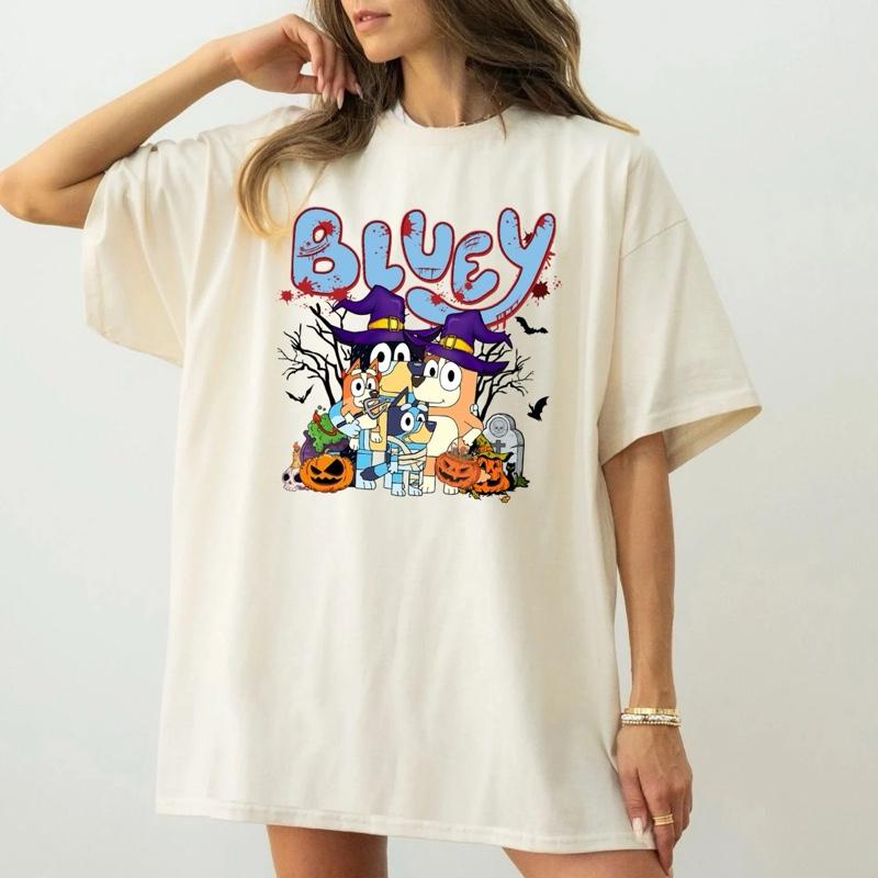 Bluey Halloween funny adult tshirt Womenswear graphic  tee autumn
