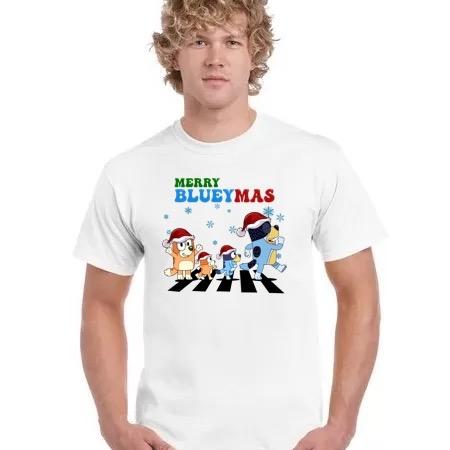 Merry blueymas bluey Christmas unisex adults Tshirts matching Cotton Womenswear menswear