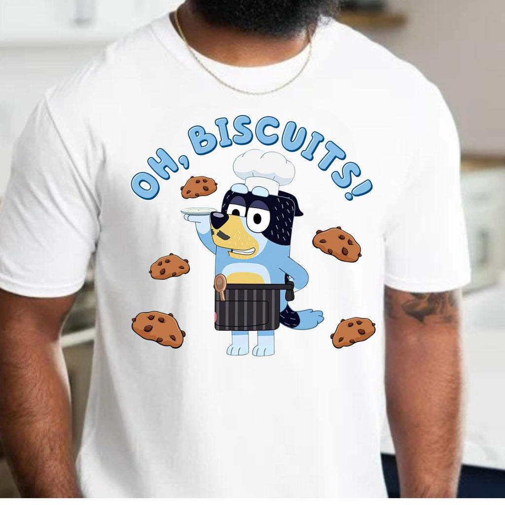 Bandit Oh biscuits bluey inspired dog T-Shirt Menswear Top Casual Cotton dad gift printed tshirt business printed  t-shirt graphic  shirt design
