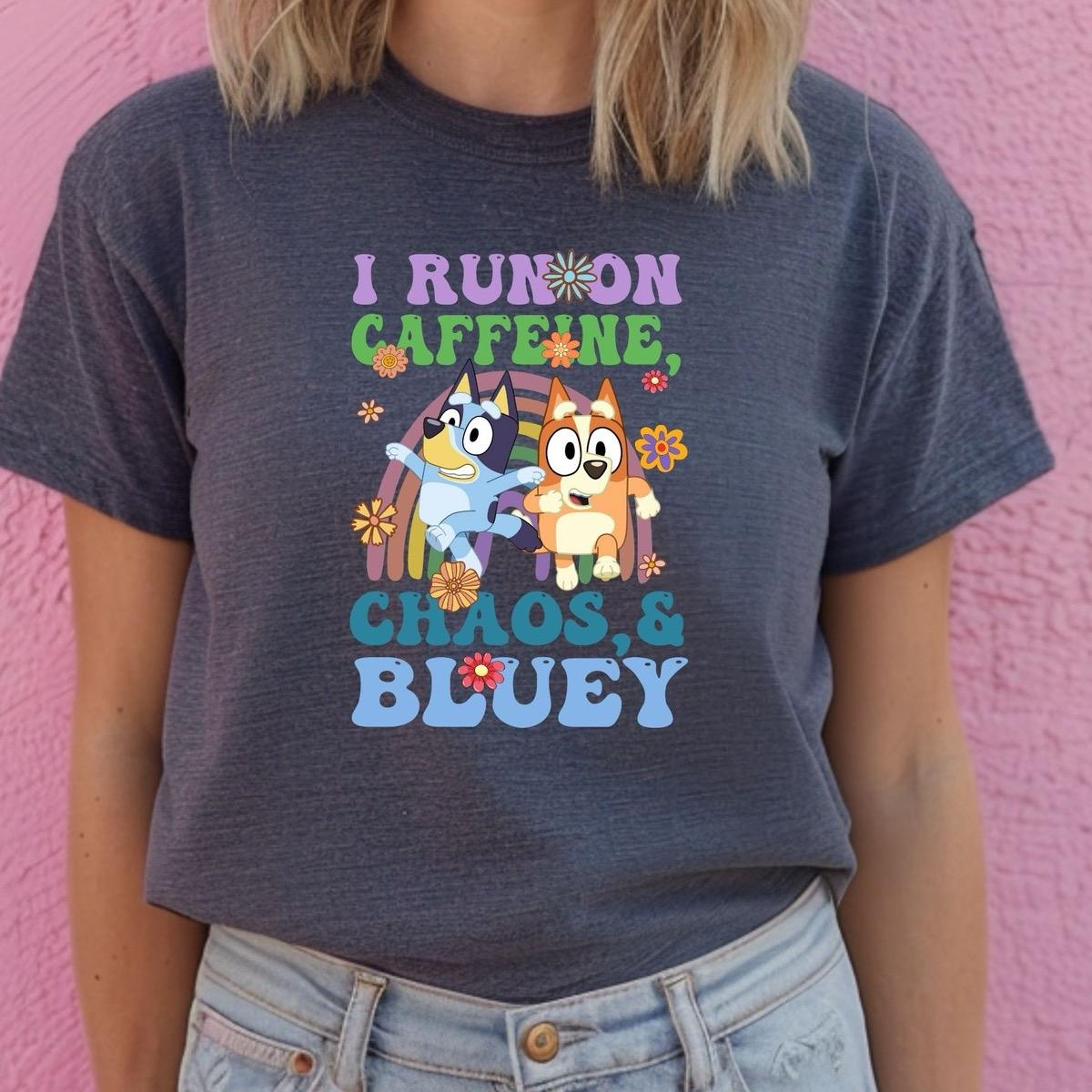 Caffeine chaos and Bluey  Mum T-Shirt   Bluey inspired Top Womenswear graphic tee women's shirts slogan  shirt