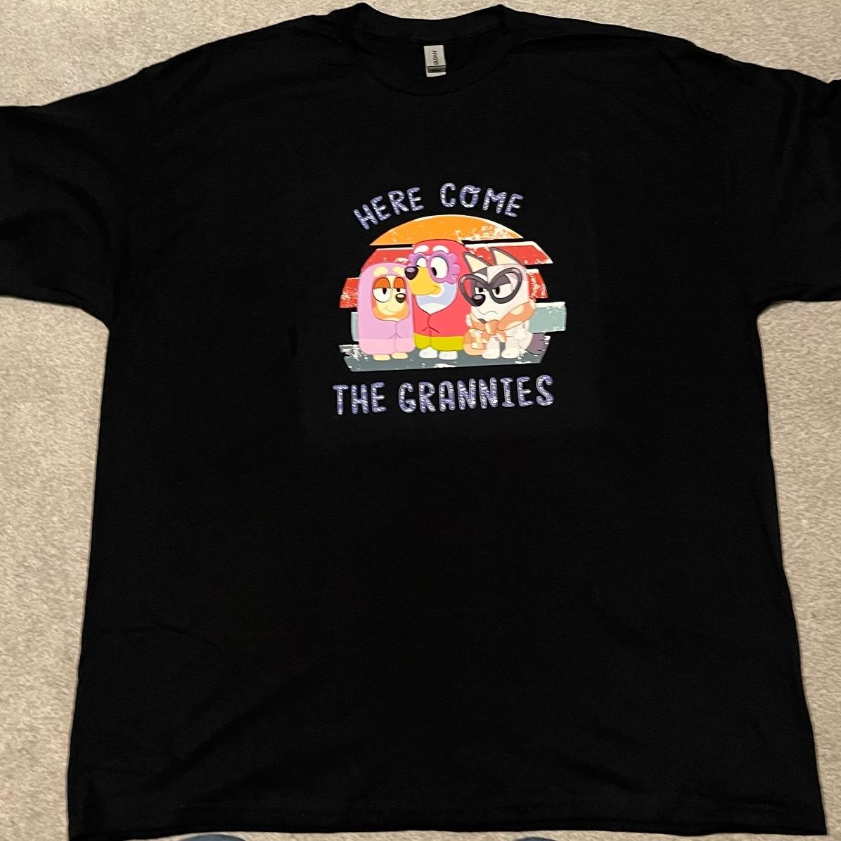 Here come the grannies adult unisex bluey inspired Tshirt Cotton Menswear Top Man Casual Shortsleeve graphic  tee